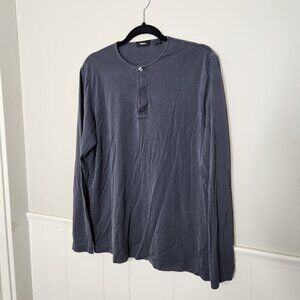 THOERY Navy Blue Button Front Henley Long Sleeve